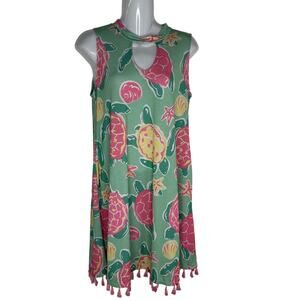 Simply Southern Sleeveless Dress Turtle Print Keyhole Neckline Wms Sz S